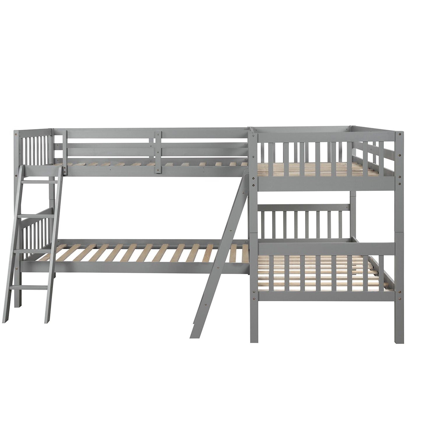 L-Shaped Bunk Bed with Ladder, Twin Size-Gray