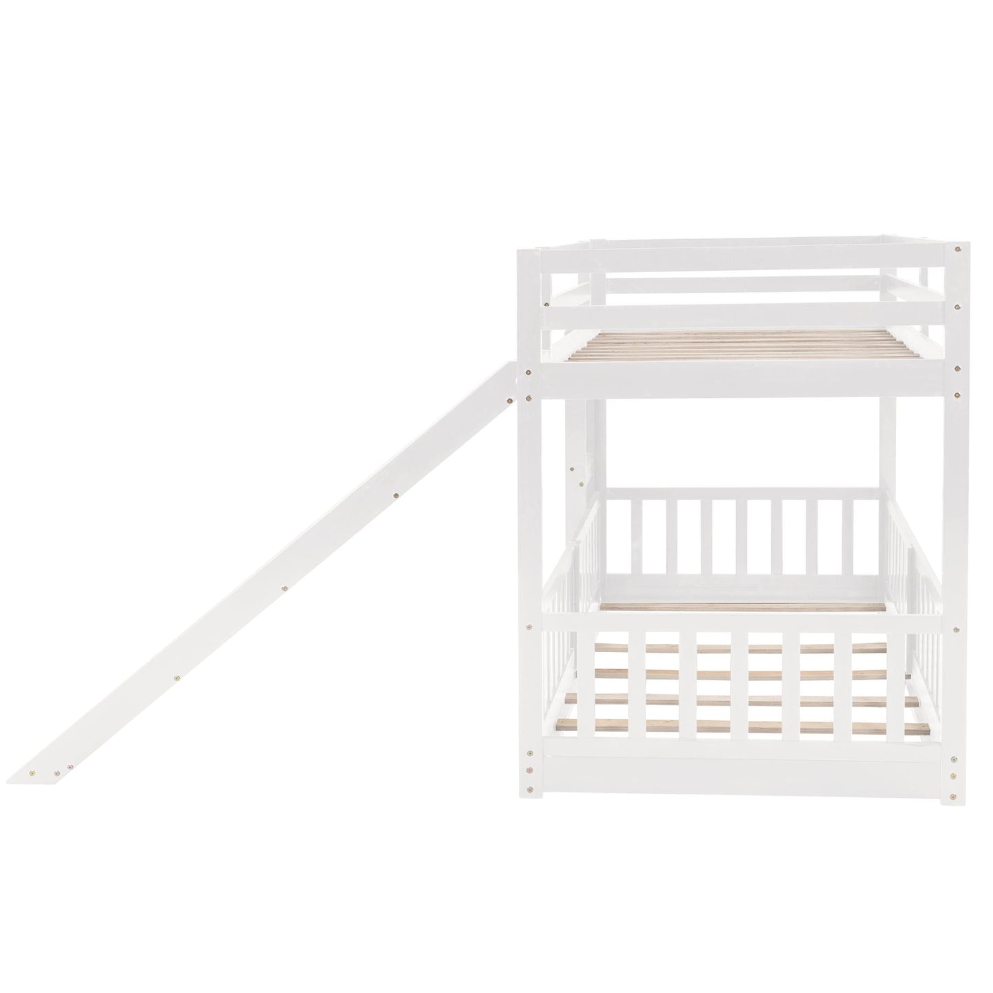 Twin Over Twin Bunk Bed with Slide and Ladder,  White