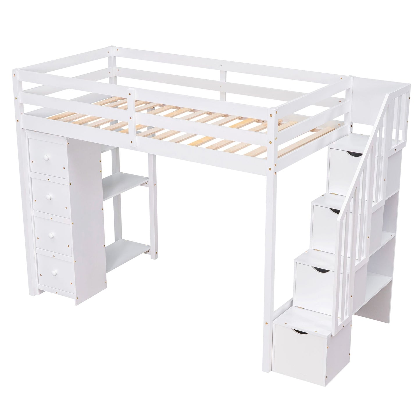 Kids Bedroom Twin Wood Loft Bed with Storage Drawers and Stairs, Espresso | Just Better Bunk Beds