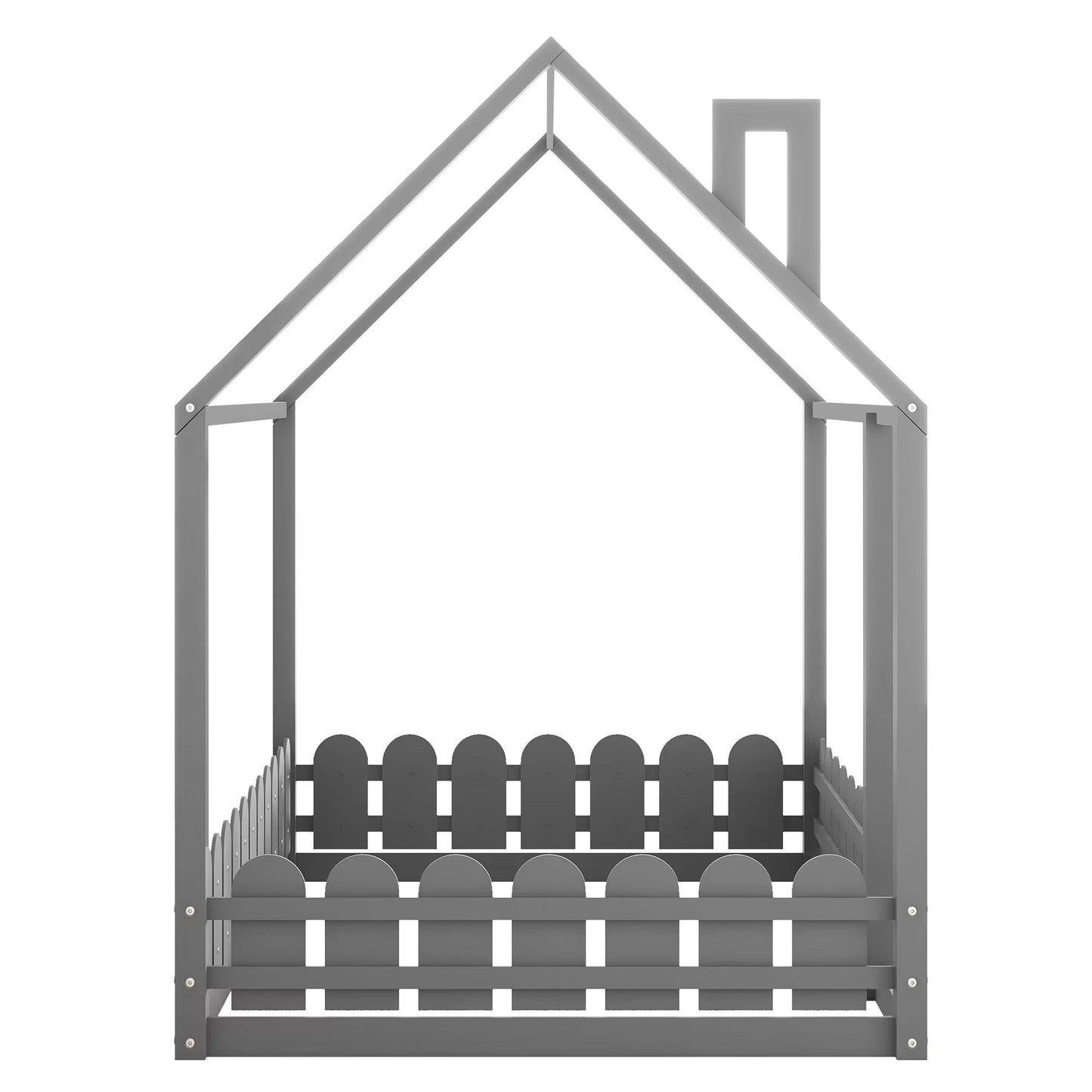 Kids Bedroom Full Wood Bed Frame with Protective Fence, White | Just Better Bunk Beds