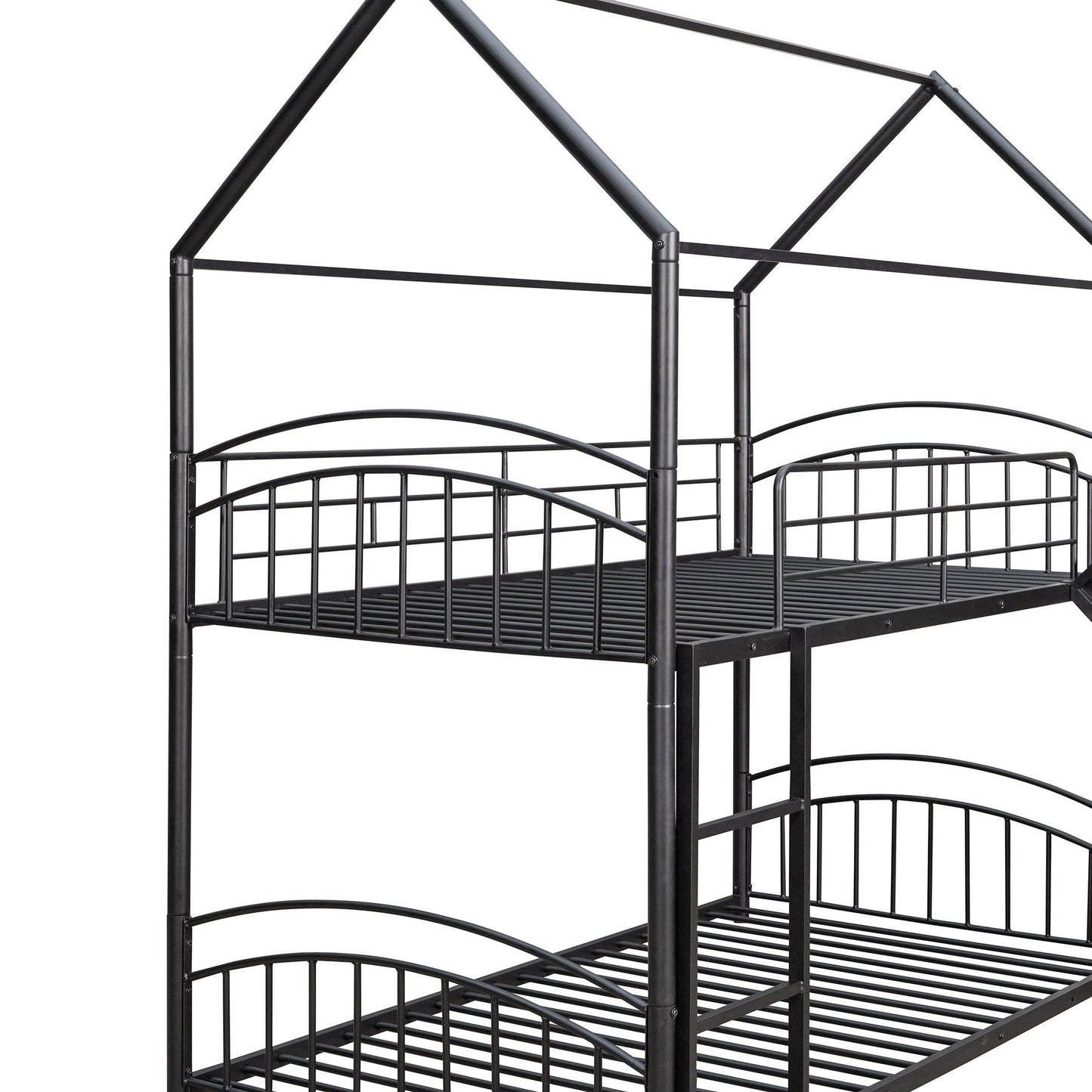 Kids Bedroom Twin Over Twin Metal Bunk Bed with Slide, Black | Just Better Bunk Beds