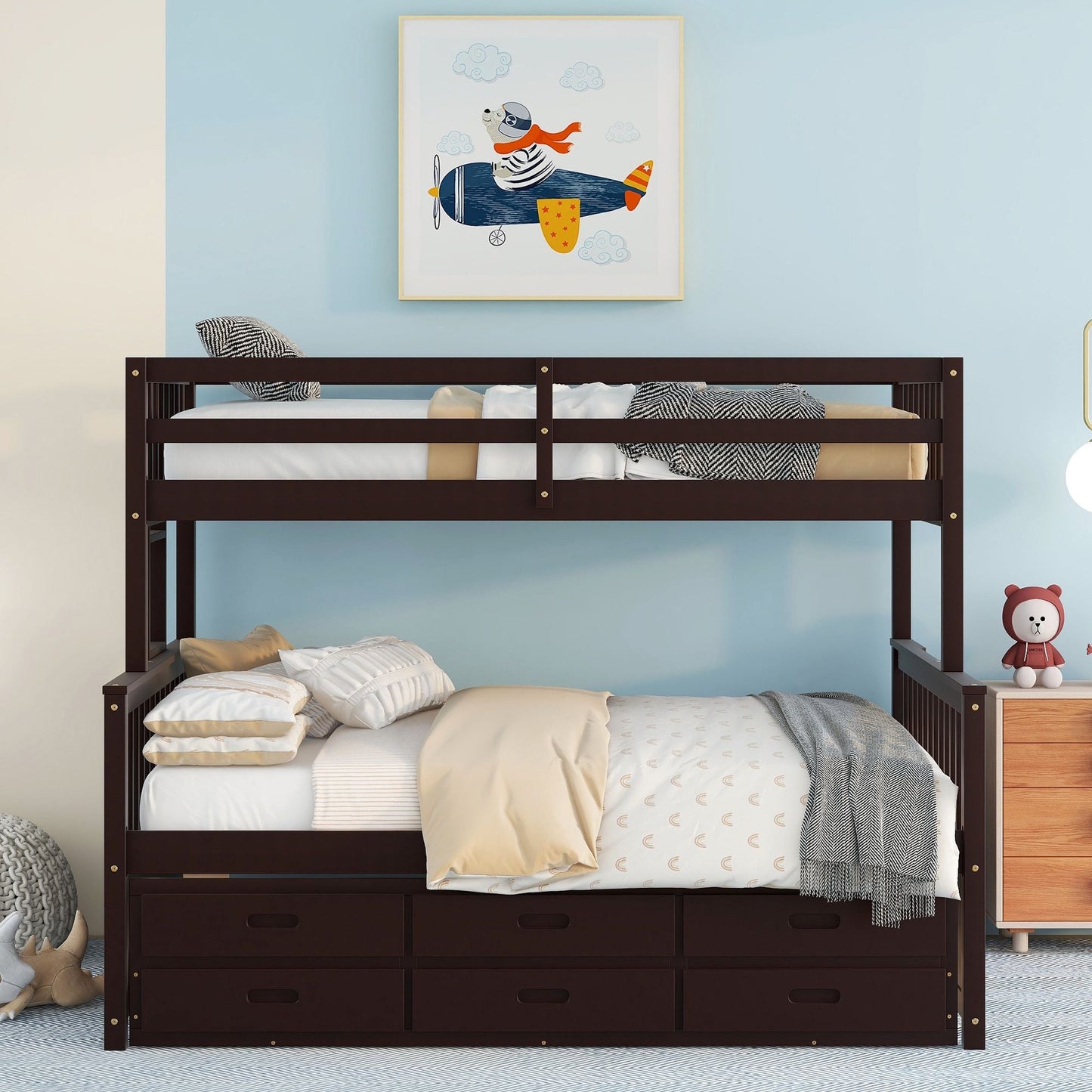 Versatile Twin Over Full Wood Bunk Bed, White with Trundle and Drawers | Just Better Bunk Beds