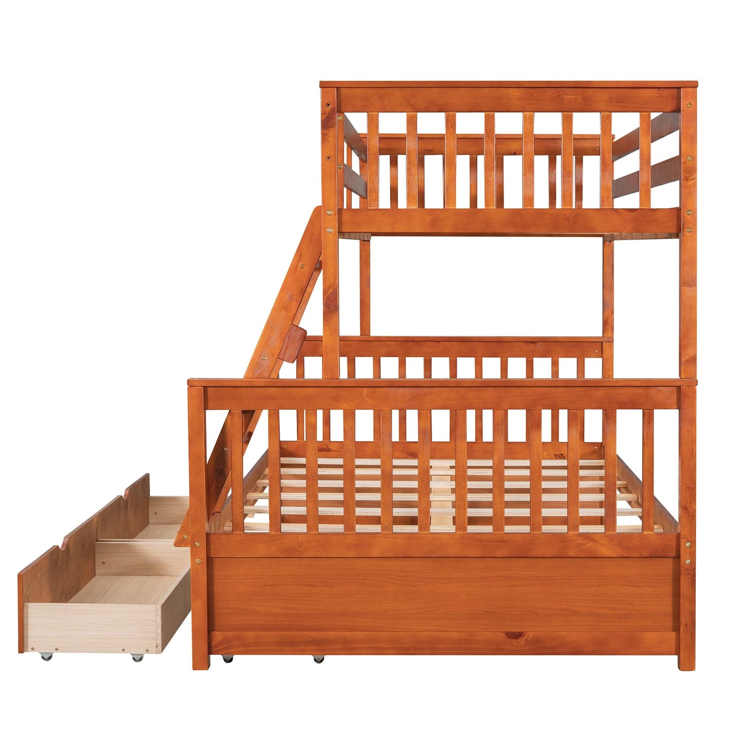 Heavy-Duty Twin Over Full Wood Bunk Bed with Ladders and Two Storage Drawers, White | Just Better Bunk Beds