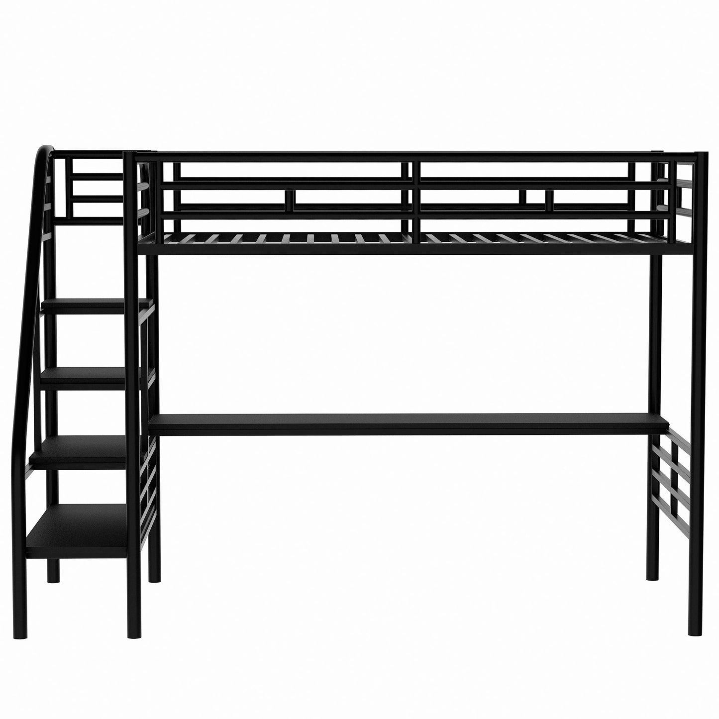 Space-Saving Twin Metal Loft Bed Frame with Desk, Black | Just Better Bunk Beds