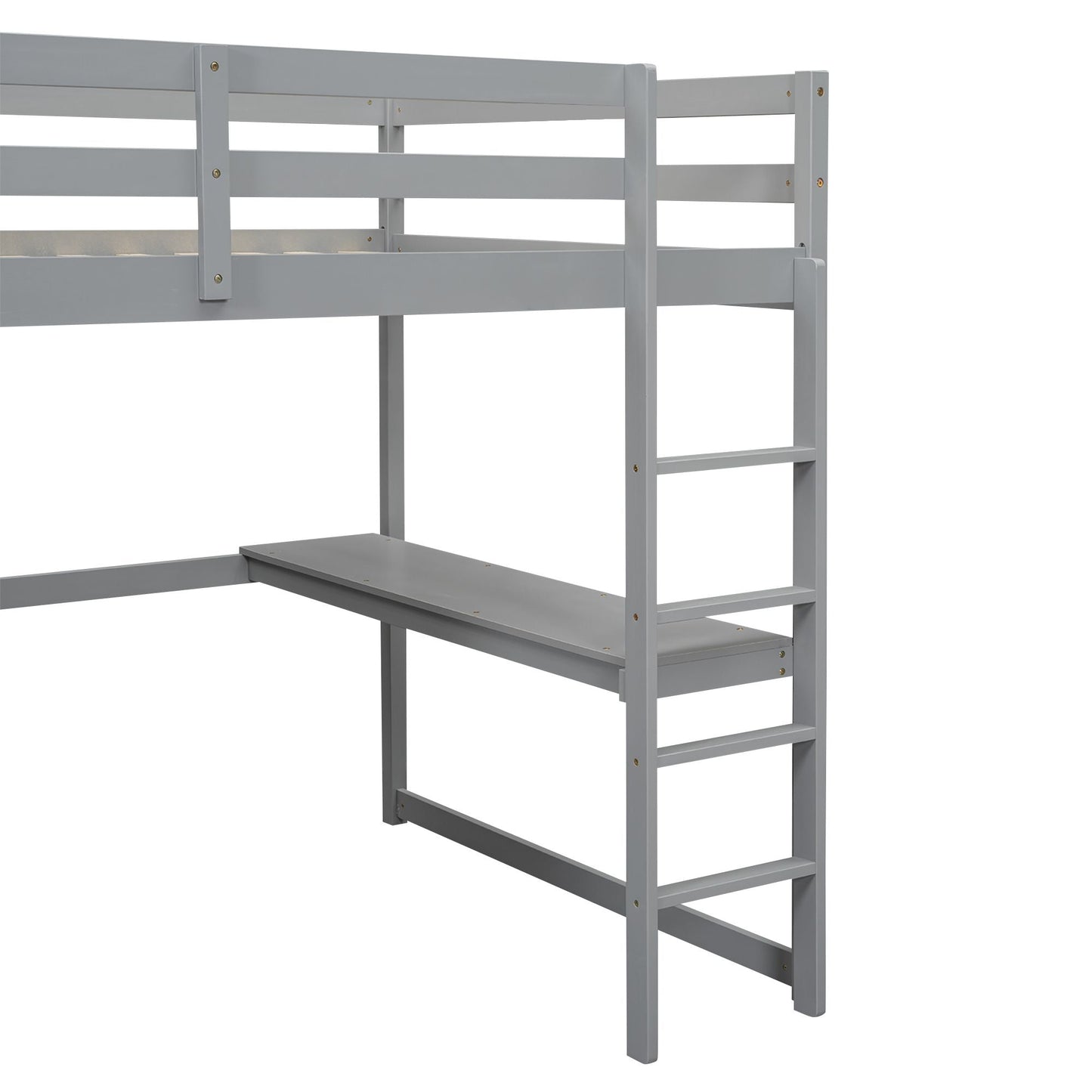 Space-Saving Full Wood Loft Bed with Built-in Wardrobe, Desk & Storage, Gray | Just Better Bunk Beds