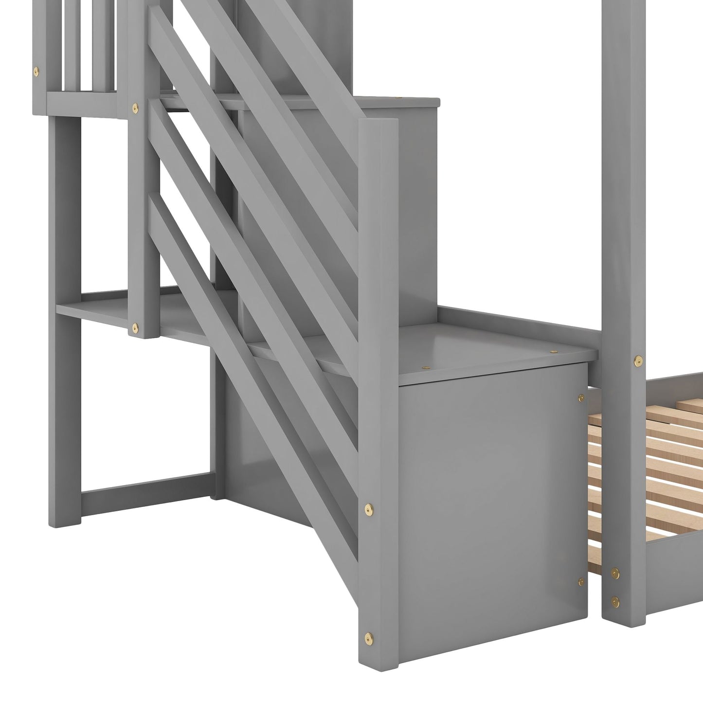 Convertible Twin Over Twin Wood Bunk Bed with Slide and Stairway, White | Just Better Bunk Beds