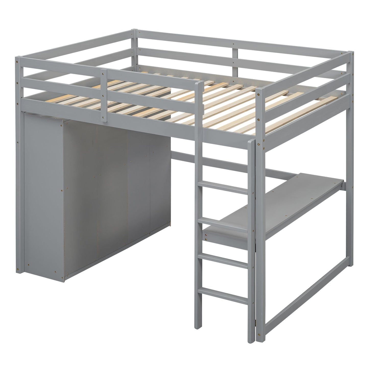 Space-Saving Full Wood Loft Bed with Built-in Wardrobe, Desk & Storage, Gray | Just Better Bunk Beds