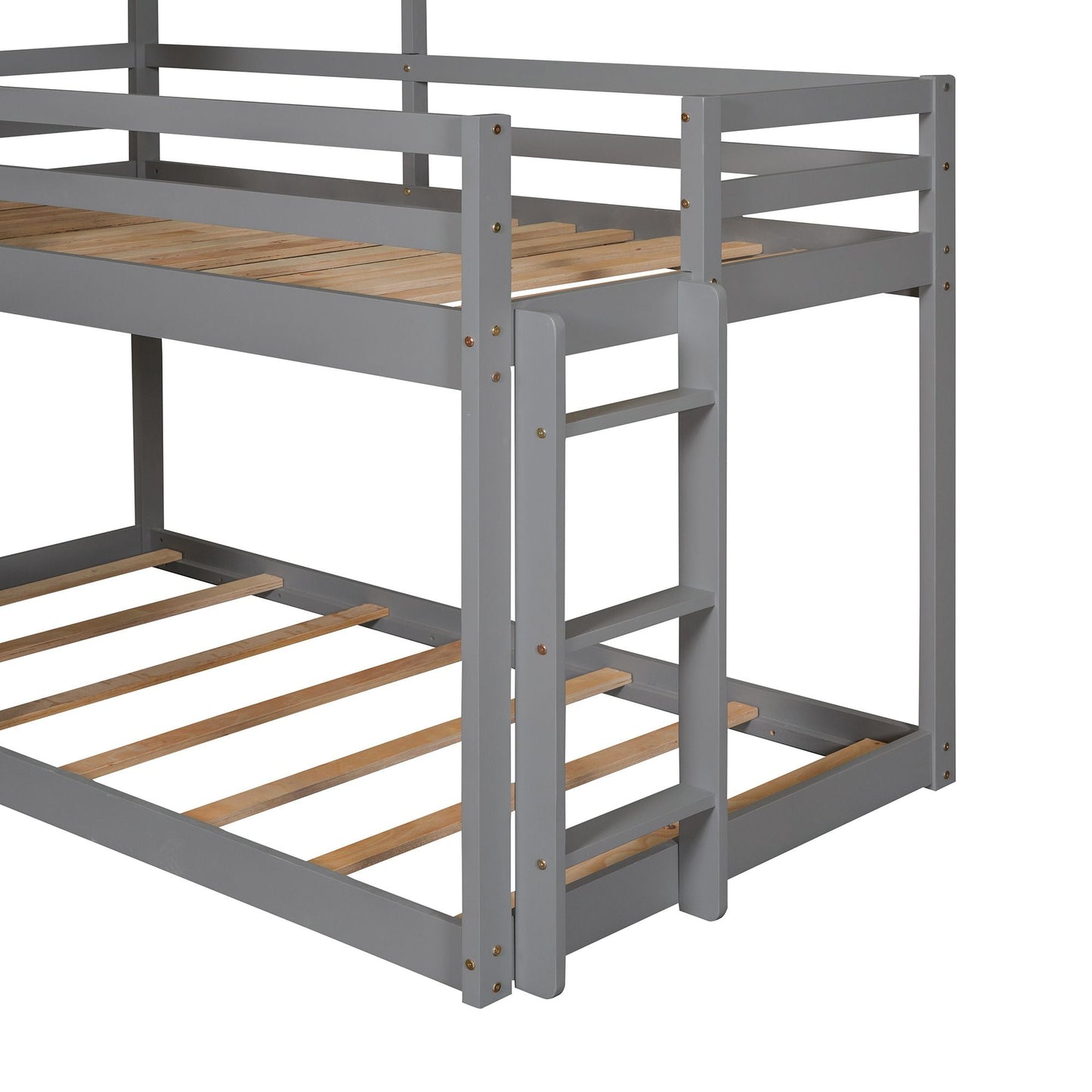 Twin Over Twin Bunk Bed Wood Bed with Roof,  Window,  Guardrail,  Ladder White