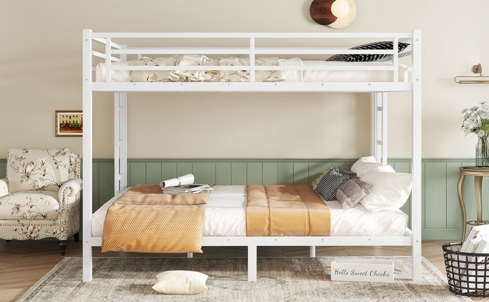 Heavy-Duty Queen Over Queen Metal Bunk Bed for Teens and Adults, Space-Saving, Noise Reduced, No Box Spring Needed, White | Just Better Bunk Beds