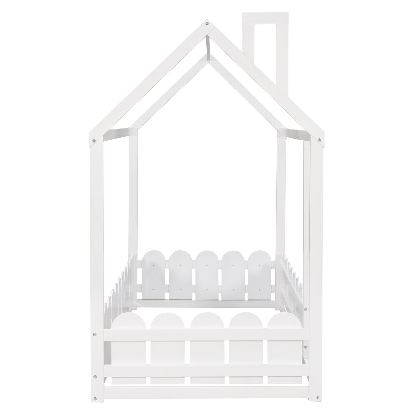 House-Style Twin Wood Bed Frame with Fence for Kids and Teens, Espresso, Gray, White | Just Better Bunk Beds