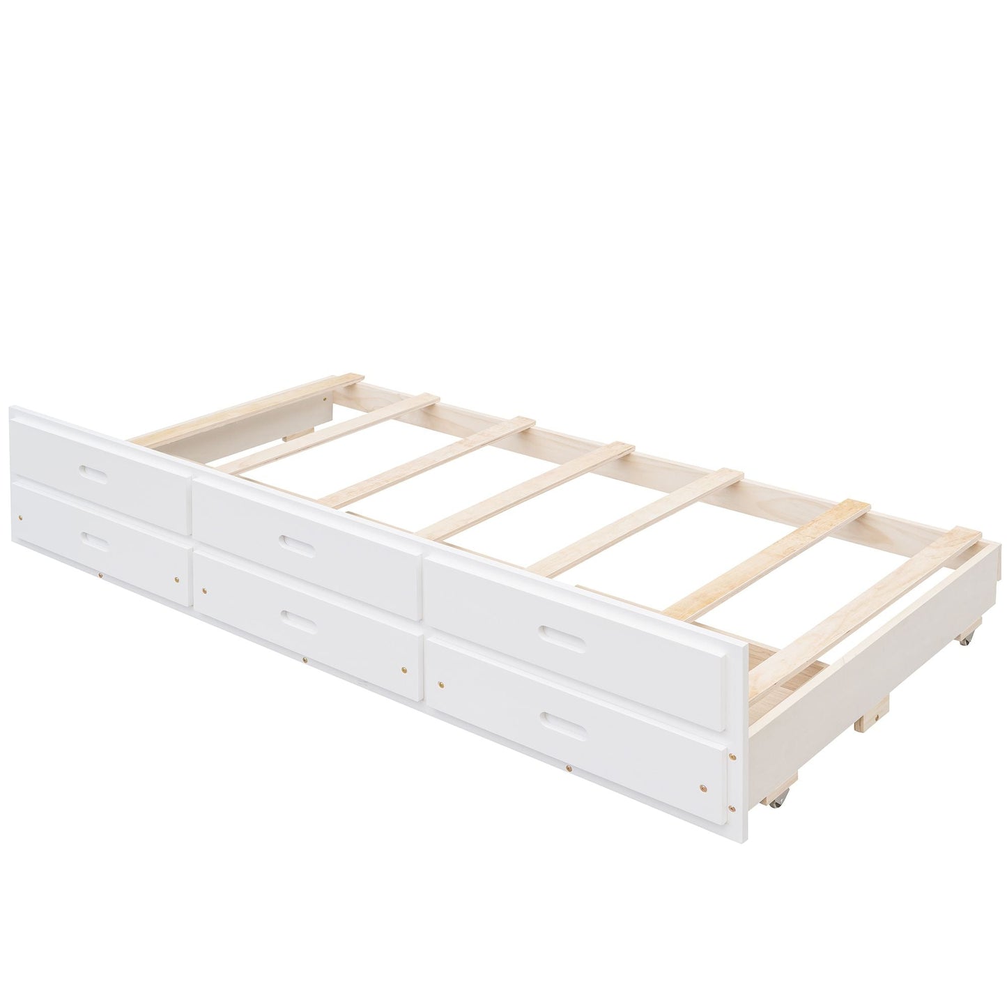 Shared Room Solution Twin Over Full Wood Bunk Bed with Twin Trundle and Drawers, White | Just Better Bunk Beds