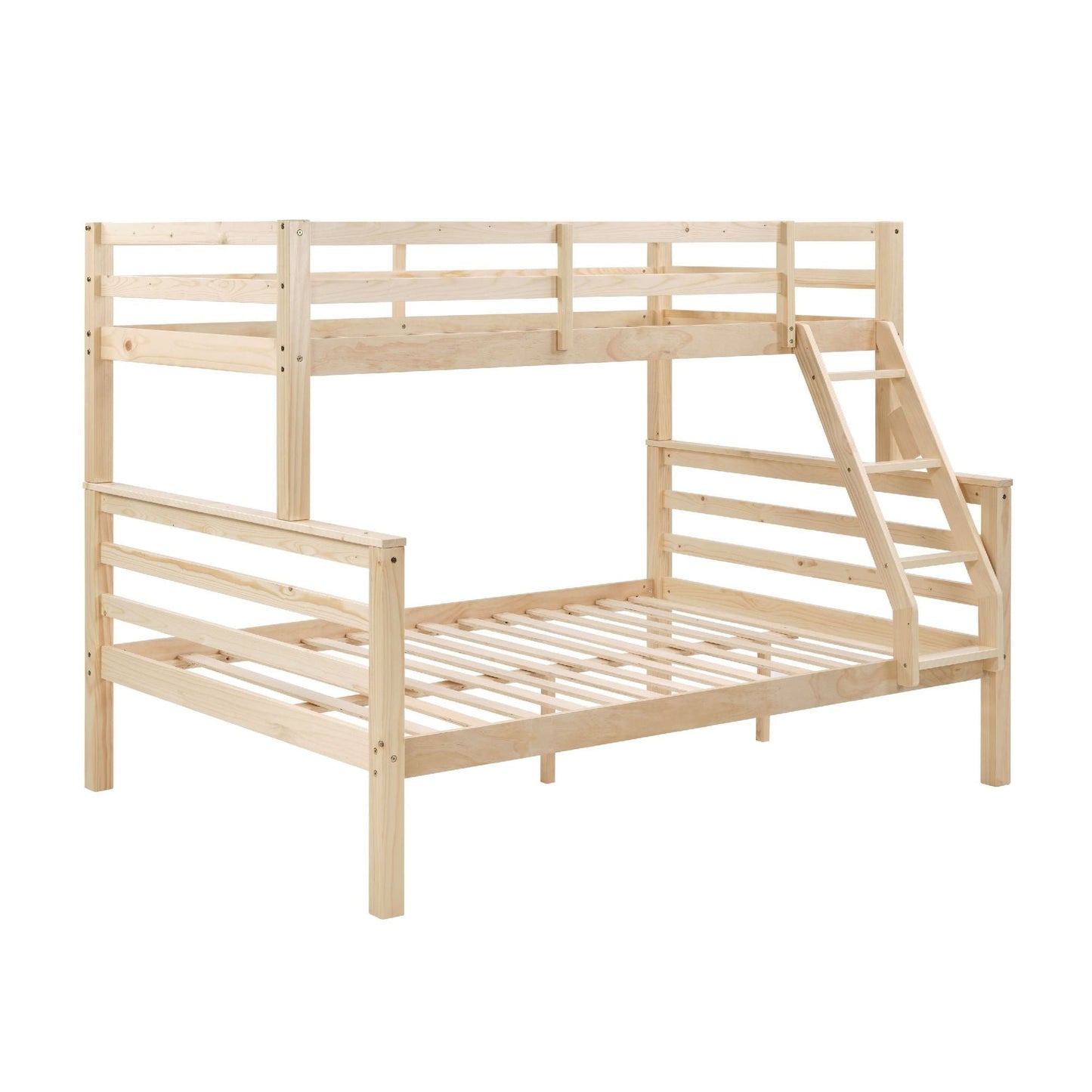 Durable Twin Over Full Wood Bunk Bed with Thick Posts, High Guardrail, Ladder, Natural | Just Better Bunk Beds