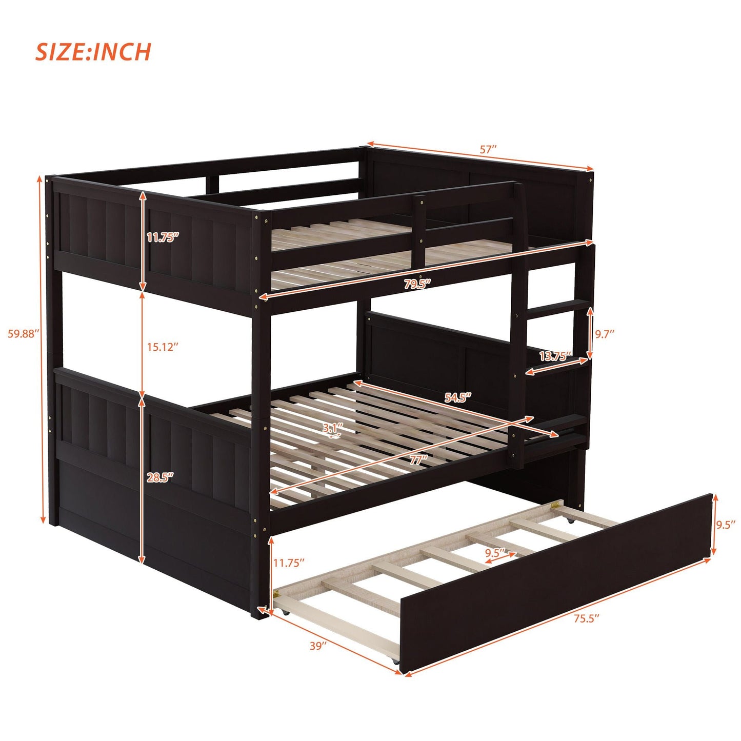 Shared Room Solution Full Over Full Wood Bunk Bed with Twin Trundle, White | Just Better Bunk Beds