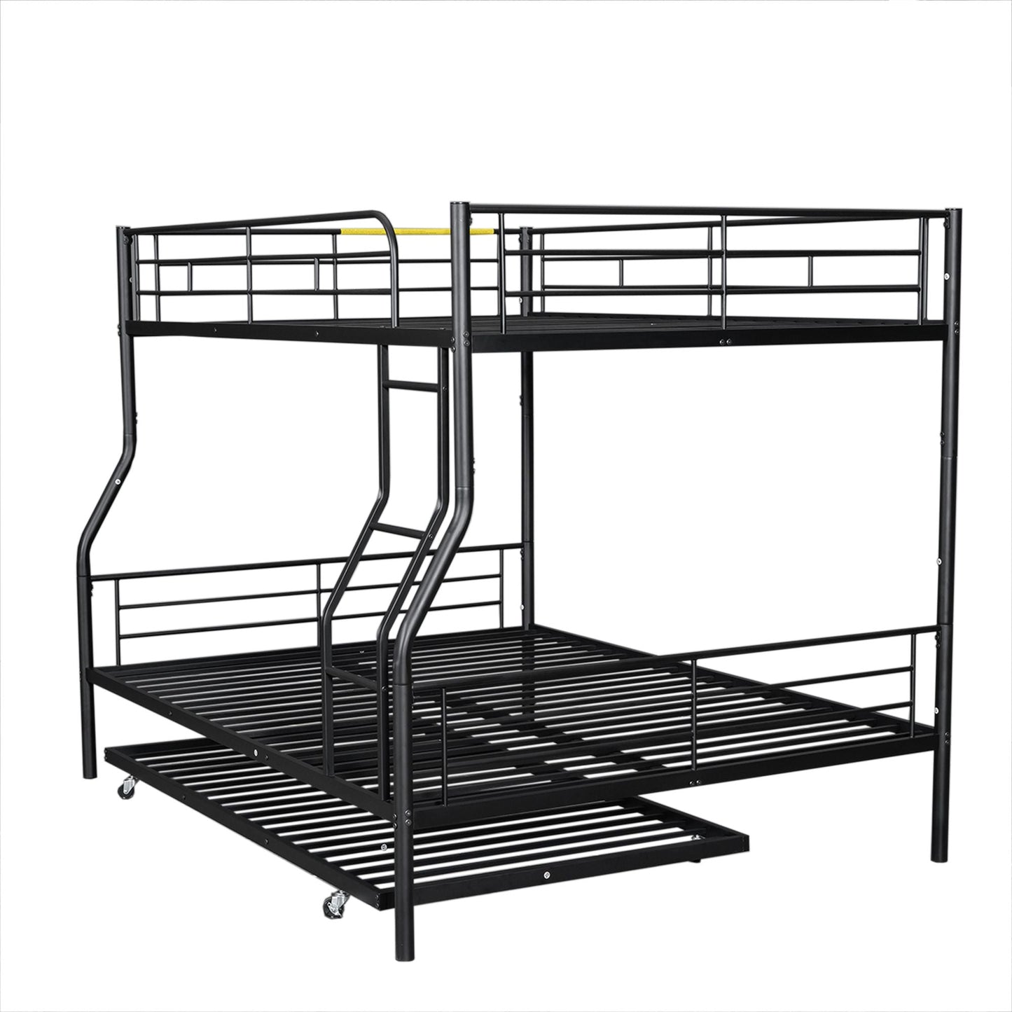 Space-Saving Full XL Over Queen Metal Bunk Bed with Trundle, Black | Just Better Bunk Beds