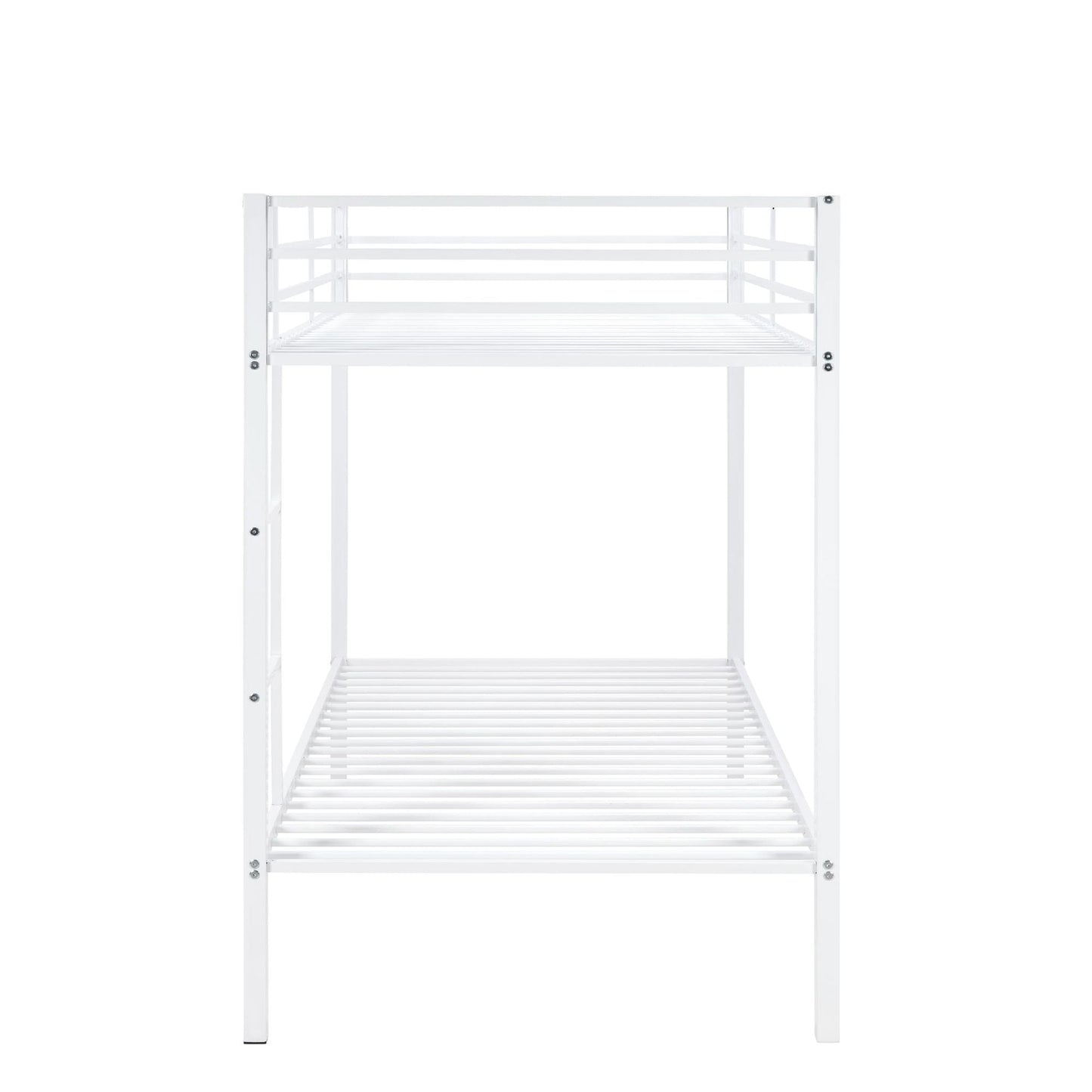 Space-Saving Low Profile Twin Over Twin Metal Bunk Bed with Ladder, White | Just Better Bunk Beds