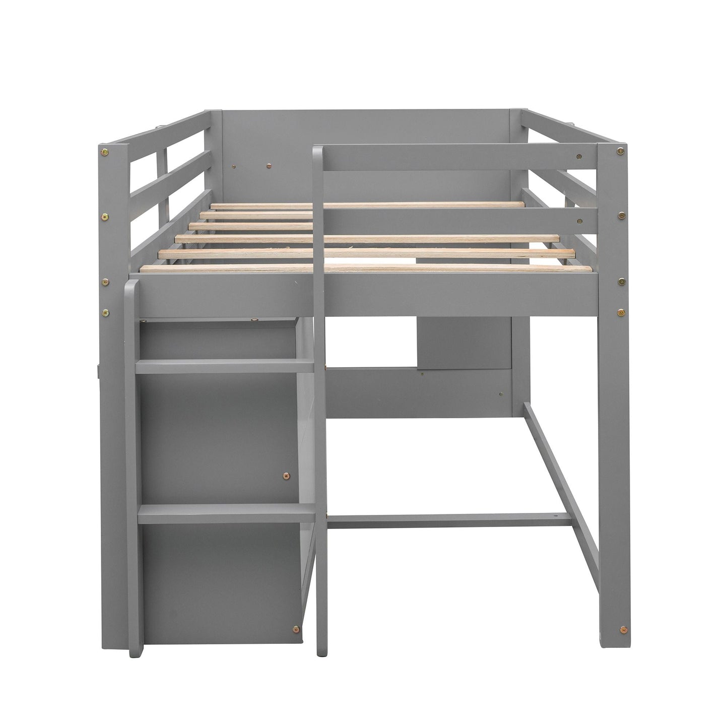 Kids Bedroom Twin Wood Loft Bed with Cabinet and Shelf, White | Just Better Bunk Beds