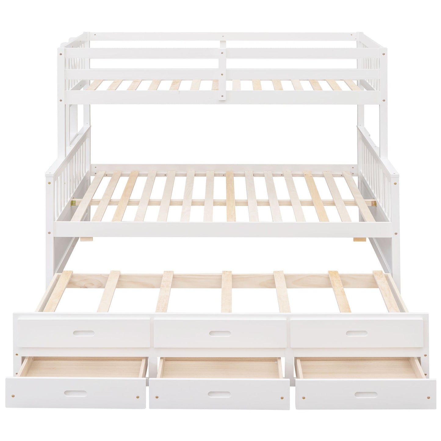 Versatile Twin Over Full Wood Bunk Bed, White with Trundle and Drawers | Just Better Bunk Beds