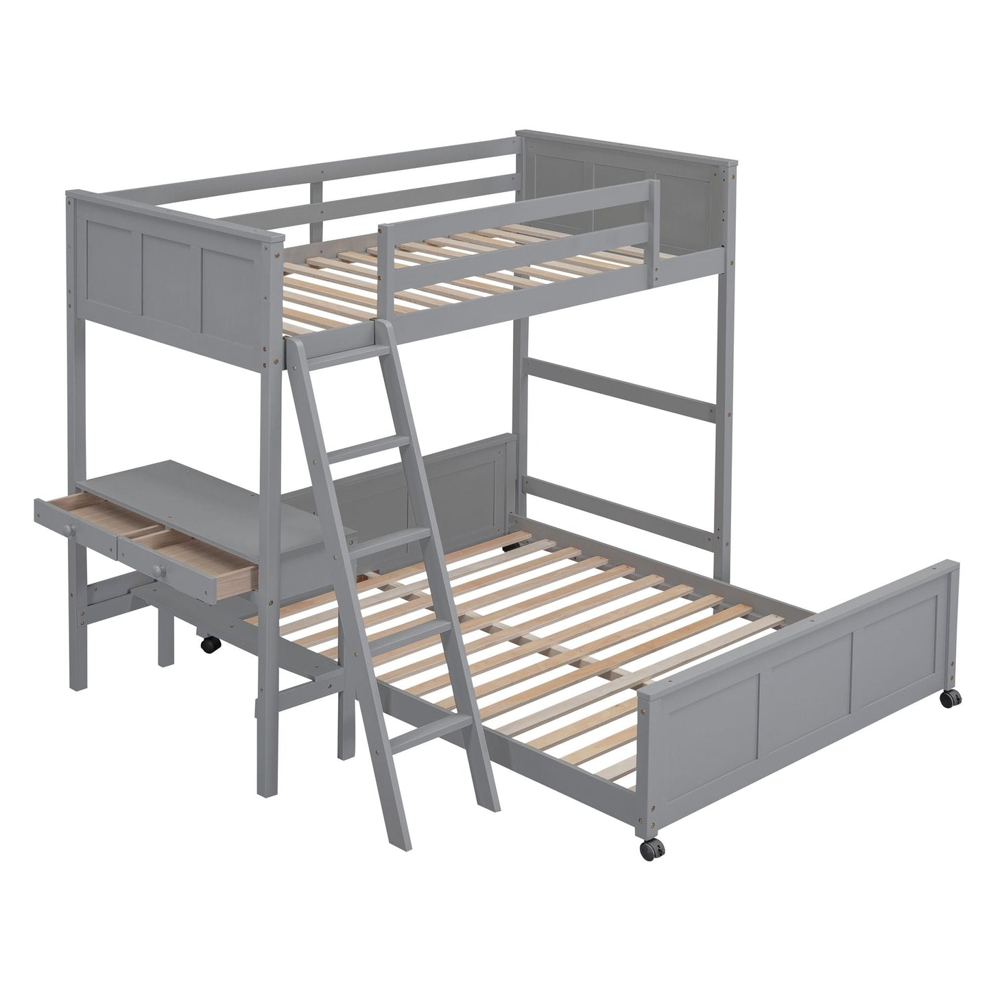 Twin Over Full Bunk Bed with Desk,  Gray