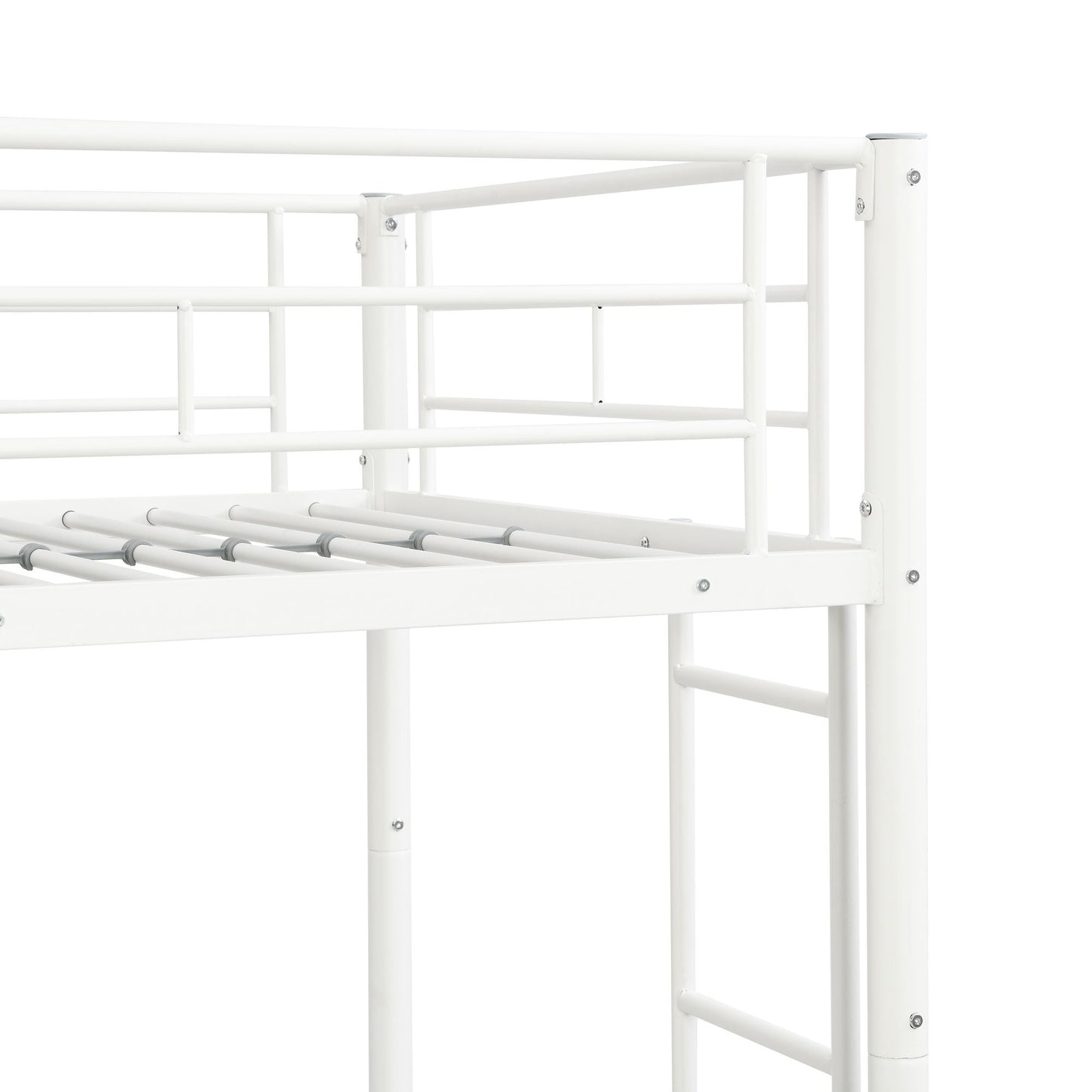 Space-Saving Twin Metal Bunk Bed with Trundle, White | Just Better Bunk Beds