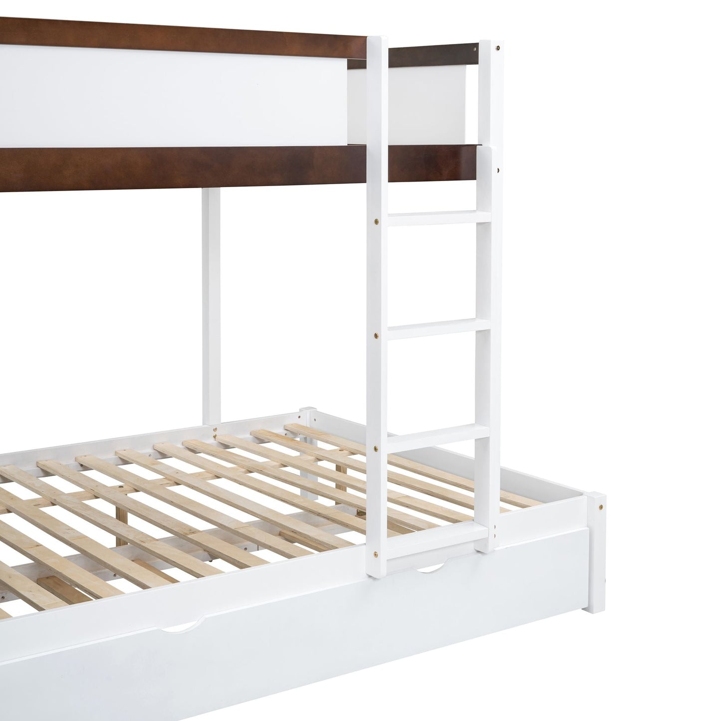 Shared Room Solution Full Over Full Wood Bunk Bed with Twin Trundle, Storage, Desk, White Walnut | Just Better Bunk Beds