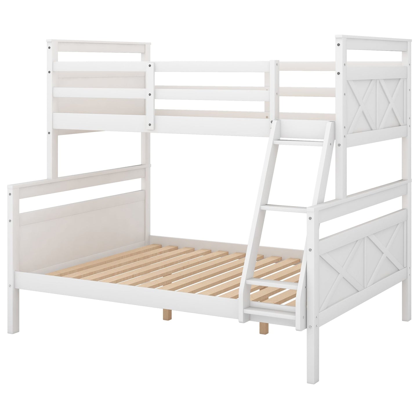 Kids Bedroom Twin Over Full Wood Bunk Bed with Ladder and Safety Guardrail, Gray | Just Better Bunk Beds
