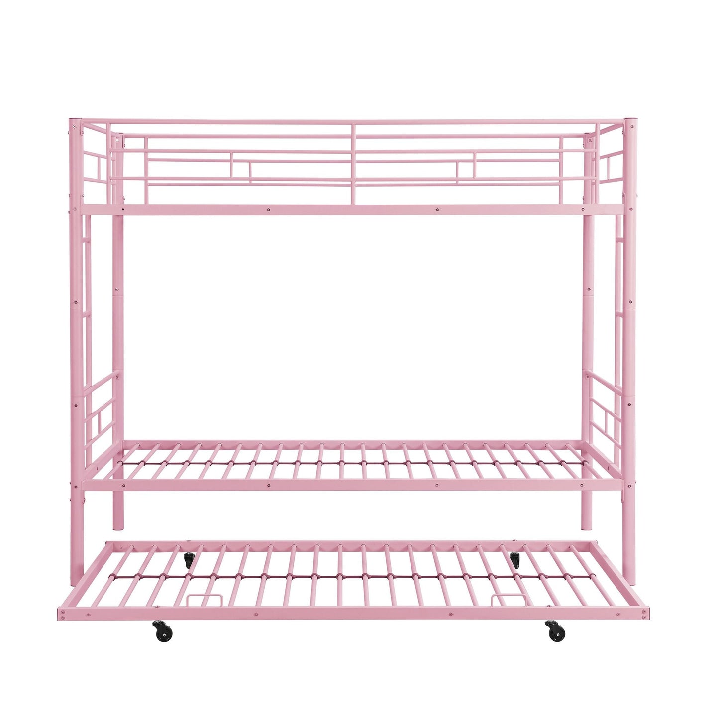 Heavy-Duty Twin Metal Bunk Bed with Trundle and Guard Rail, Multiple Colors | Just Better Bunk Beds
