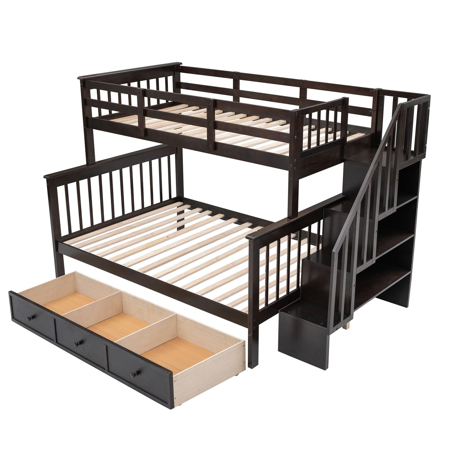 Stairway Twin-Over-Full Bunk Bed with Drawer,  Storage and Guard Rail for Bedroom,  Dorm,  for Adults,  Espresso