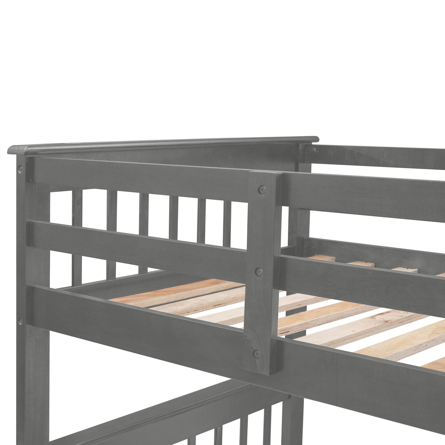 Staircase Storage Twin Over Full Wood Bunk Bed with Drawer, Storage, and Guard Rail, Gray | Just Better Bunk Beds