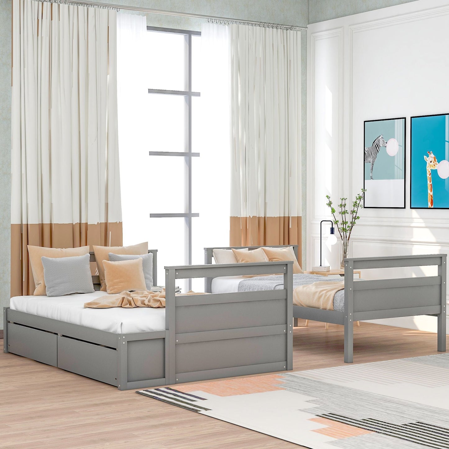 Space-Saving Twin Over Full Wood Bunk Bed with Storage, White | Just Better Bunk Beds