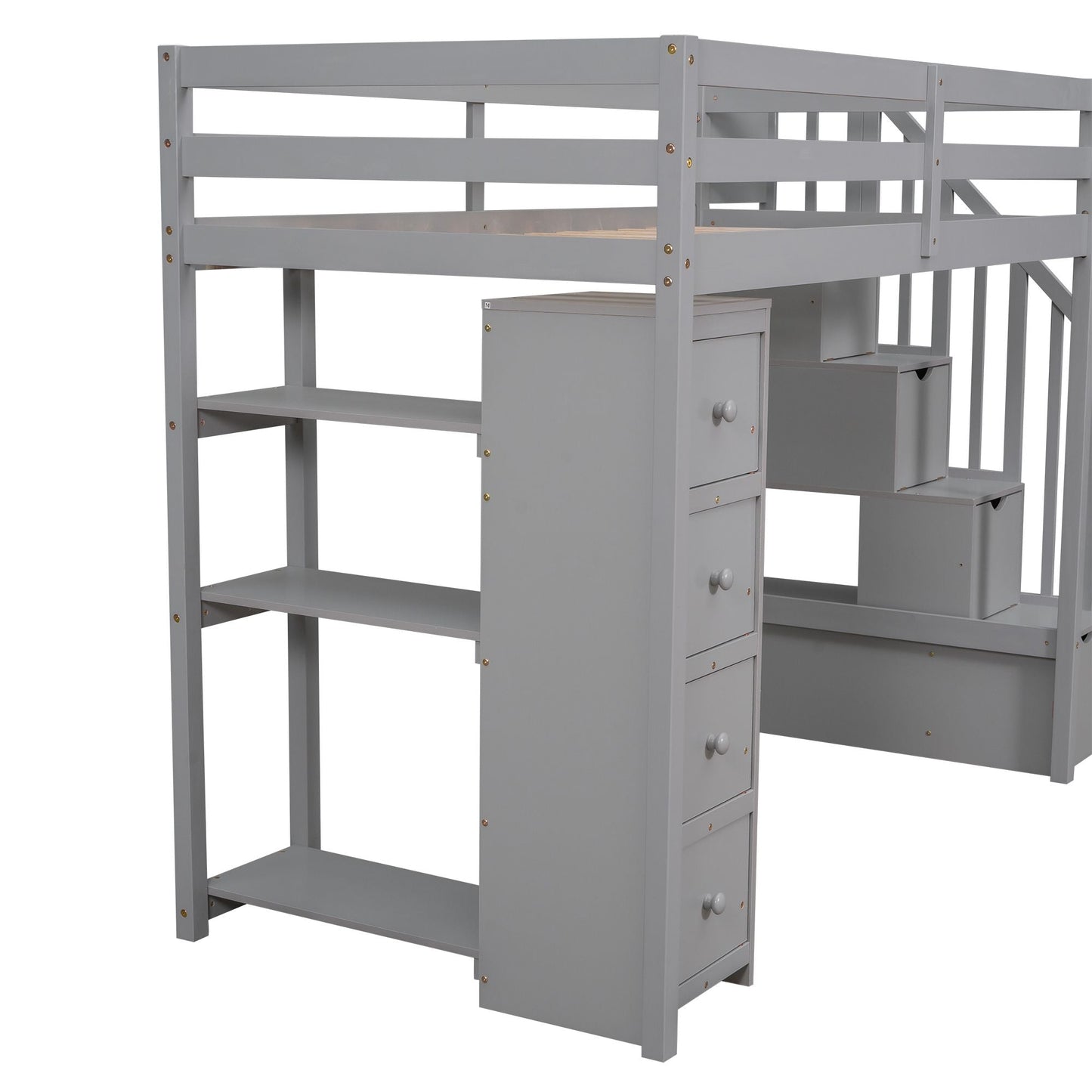 Kids Bedroom Twin Wood Loft Bed with Storage Drawers and Stairs, Espresso | Just Better Bunk Beds