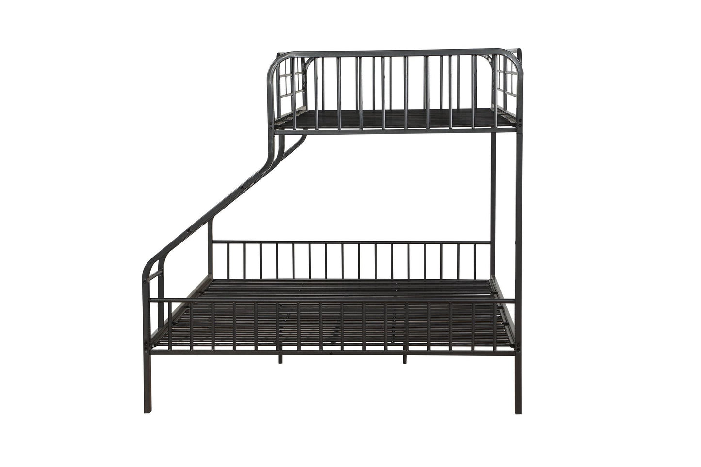 House-Style Twin XL Over Queen Wood Bunk Bed, Gray Gunmetal Finish | Just Better Bunk Beds