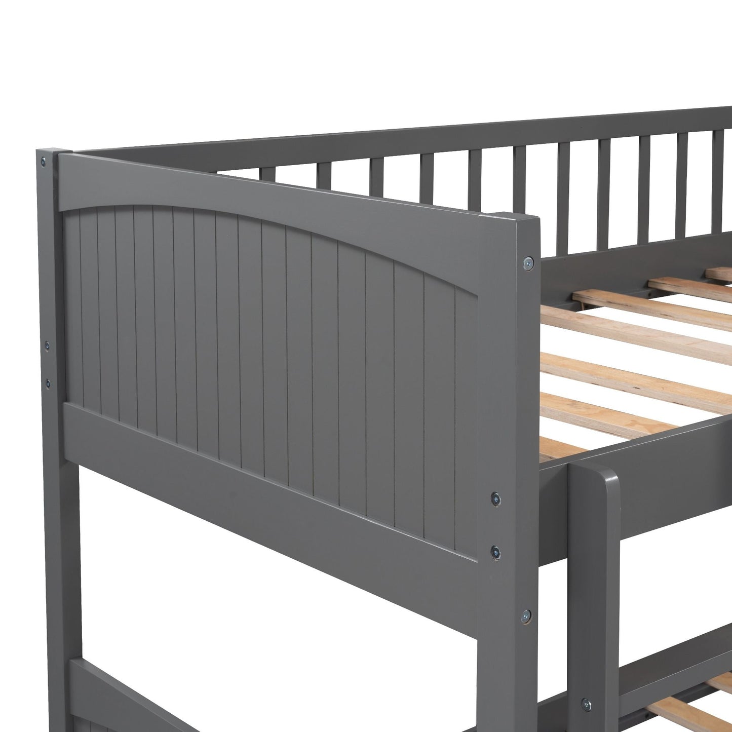 Space-Saving Twin Wood Bunk Bed with Loft and Two Drawers, Gray | Just Better Bunk Beds