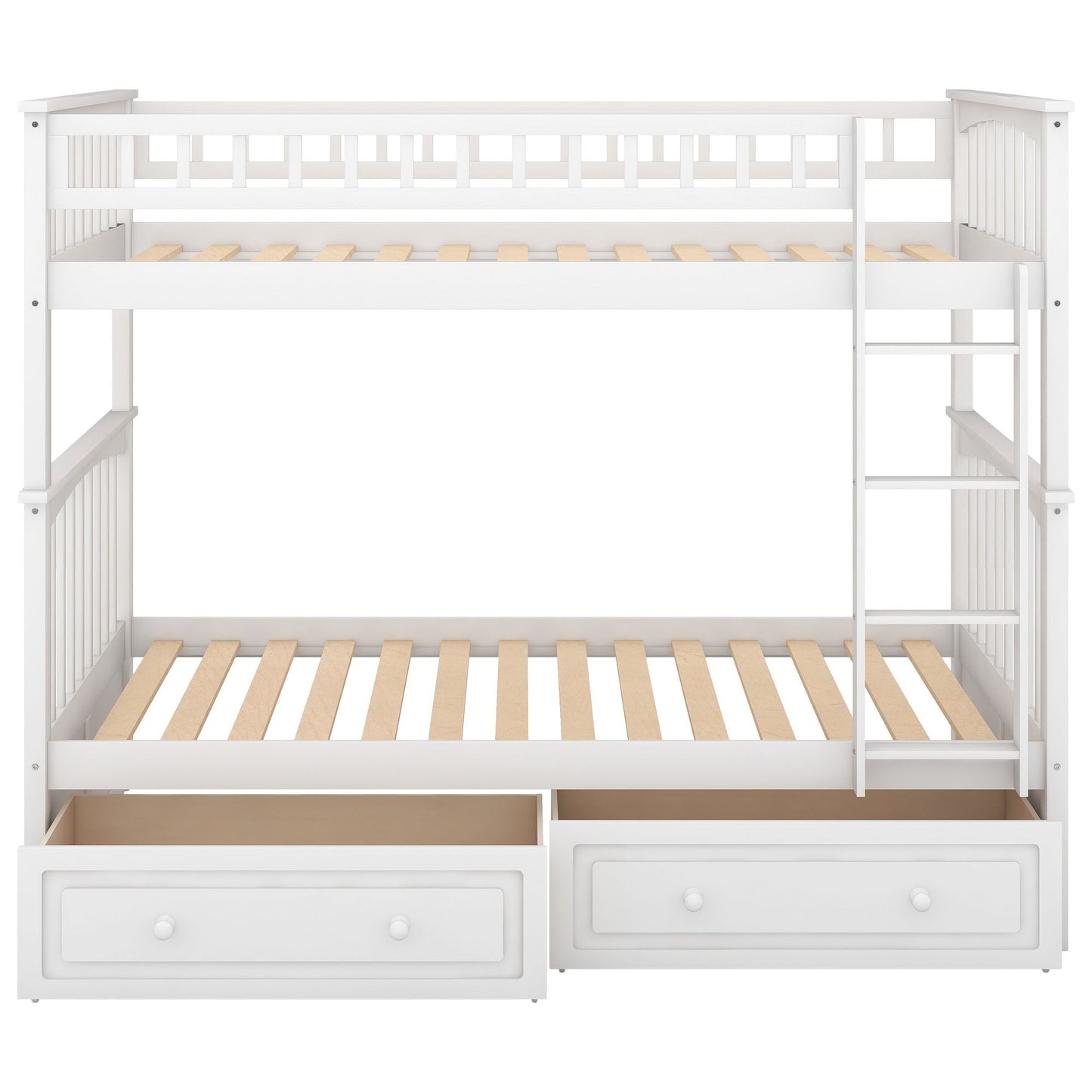 Twin over Twin Bunk Bed with Drawers,  Convertible Beds,  White