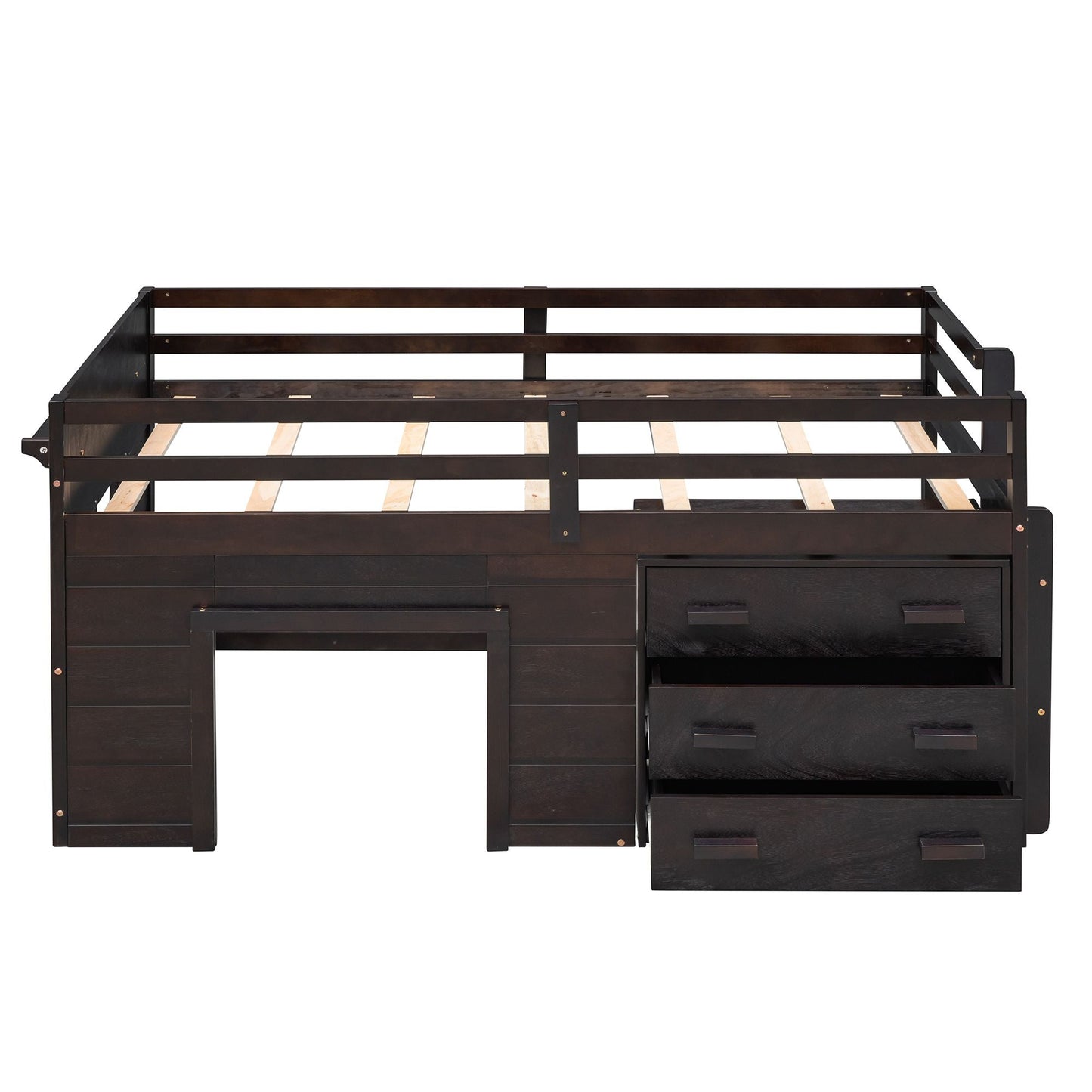 Kids Bedroom Twin Wood Loft Bed with Cabinet and Shelf, White | Just Better Bunk Beds