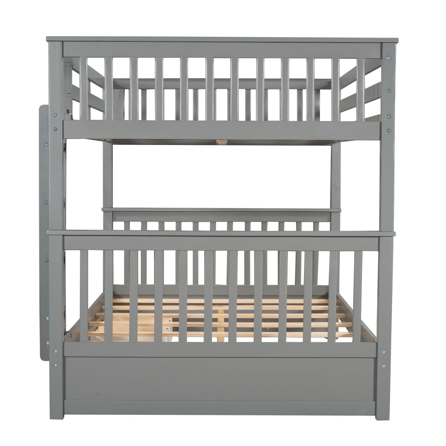 Storage-Enhanced Full Over Full Wood Bunk Bed with Ladders, Two Drawers, White | Just Better Bunk Beds