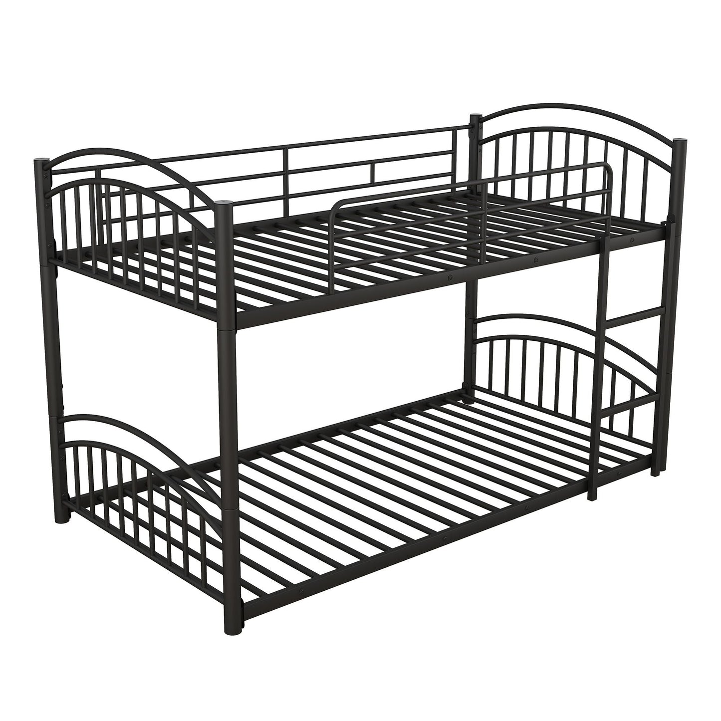 Kids Bedroom Twin Over Twin Metal Bunk Bed with Slide, Black | Just Better Bunk Beds