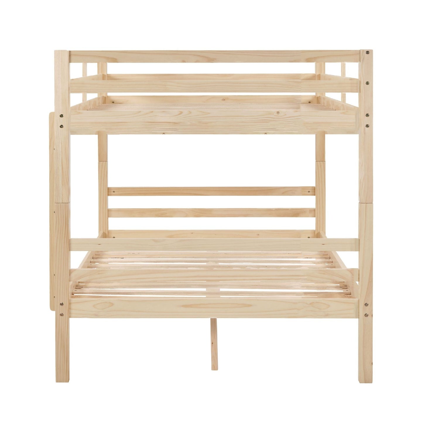 Heavy-Duty Full Over Full Wood Bunk Bed with Thick Posts, High Guardrail, Ladder, Natural | Just Better Bunk Beds