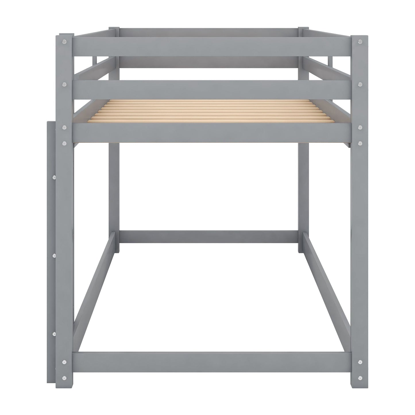 Kids Bedroom Twin Over Twin Wood Floor Bunk Bed with Ladder, White | Just Better Bunk Beds