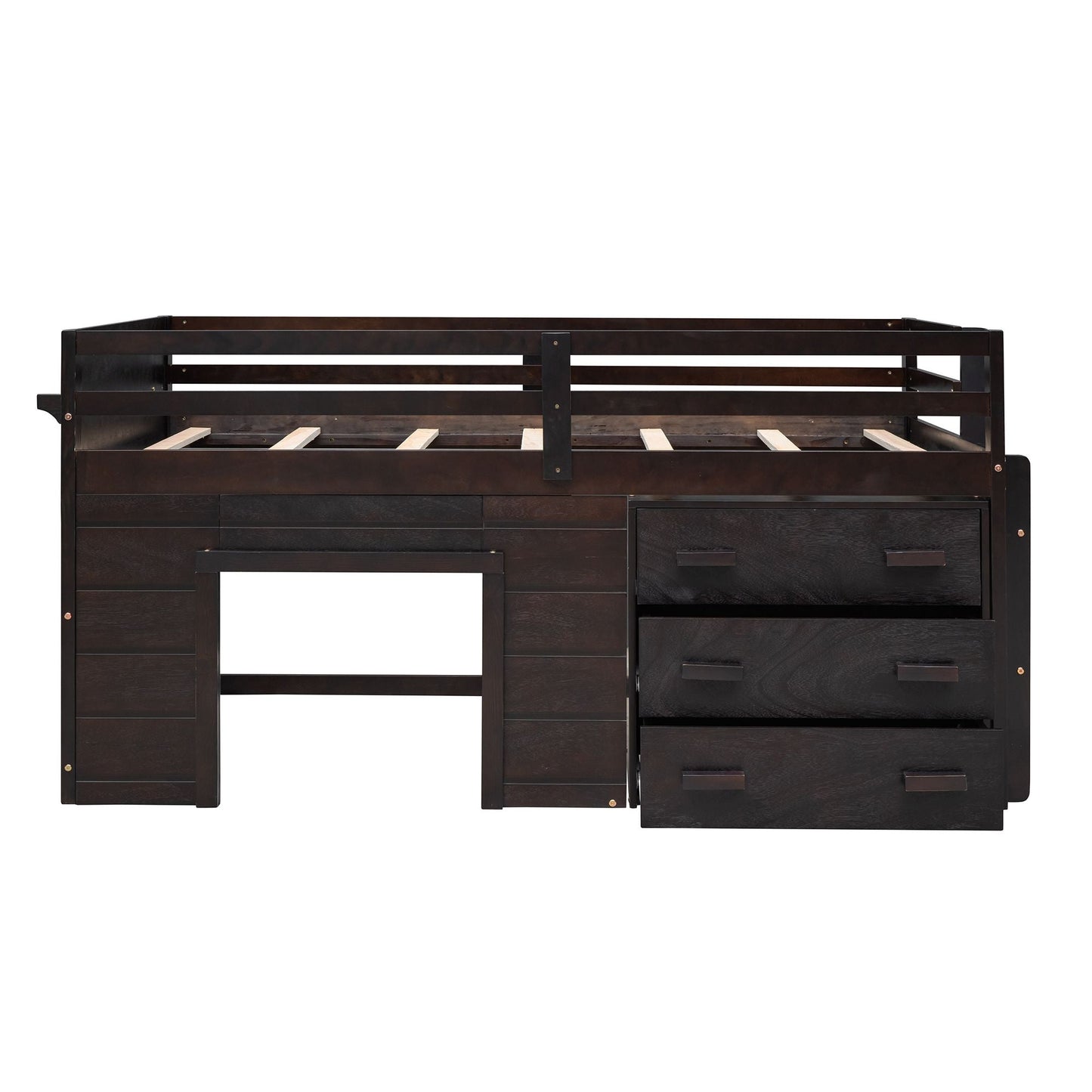 Kids Bedroom Twin Wood Loft Bed with Cabinet and Shelf, White | Just Better Bunk Beds