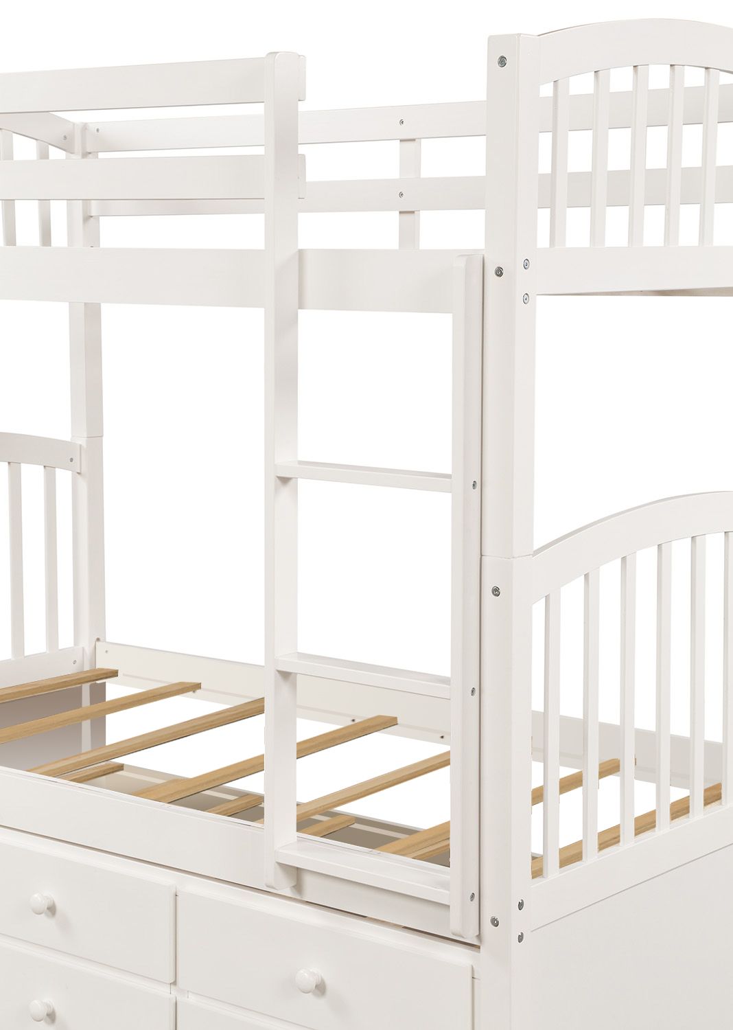 Kids Bedroom Twin Wood Bunk Bed with Trundle and Drawers, White | Just Better Bunk Beds