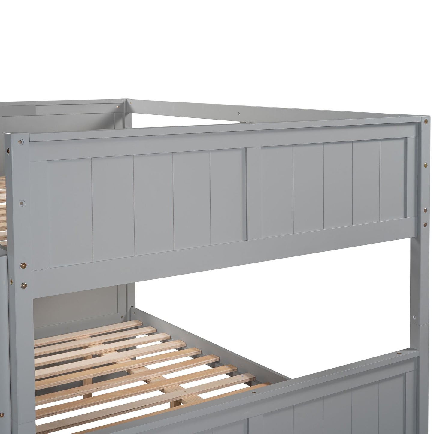 Shared Room Solution Full Over Full Wood Bunk Bed with Twin Trundle, White | Just Better Bunk Beds