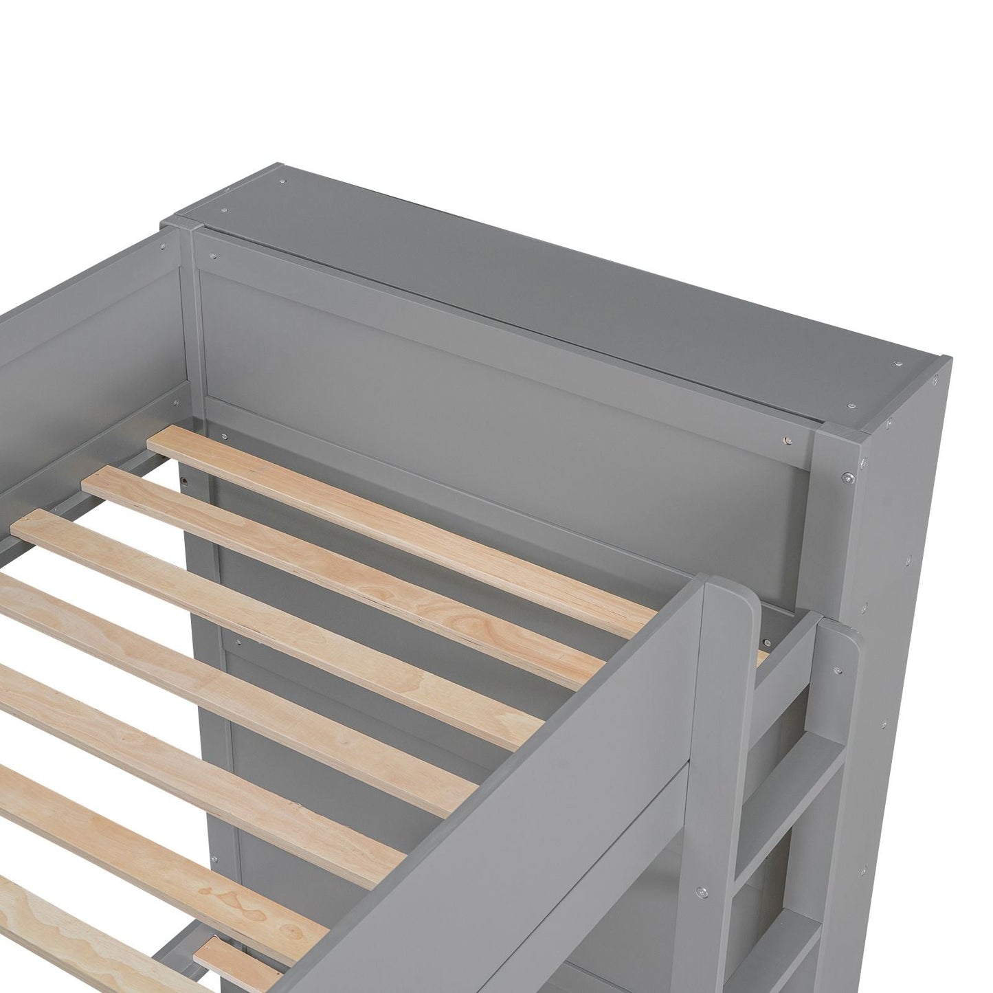 Twin over Twin Bunk Bed With 2 Drawers and Multi-layer Cabinet,  Gray