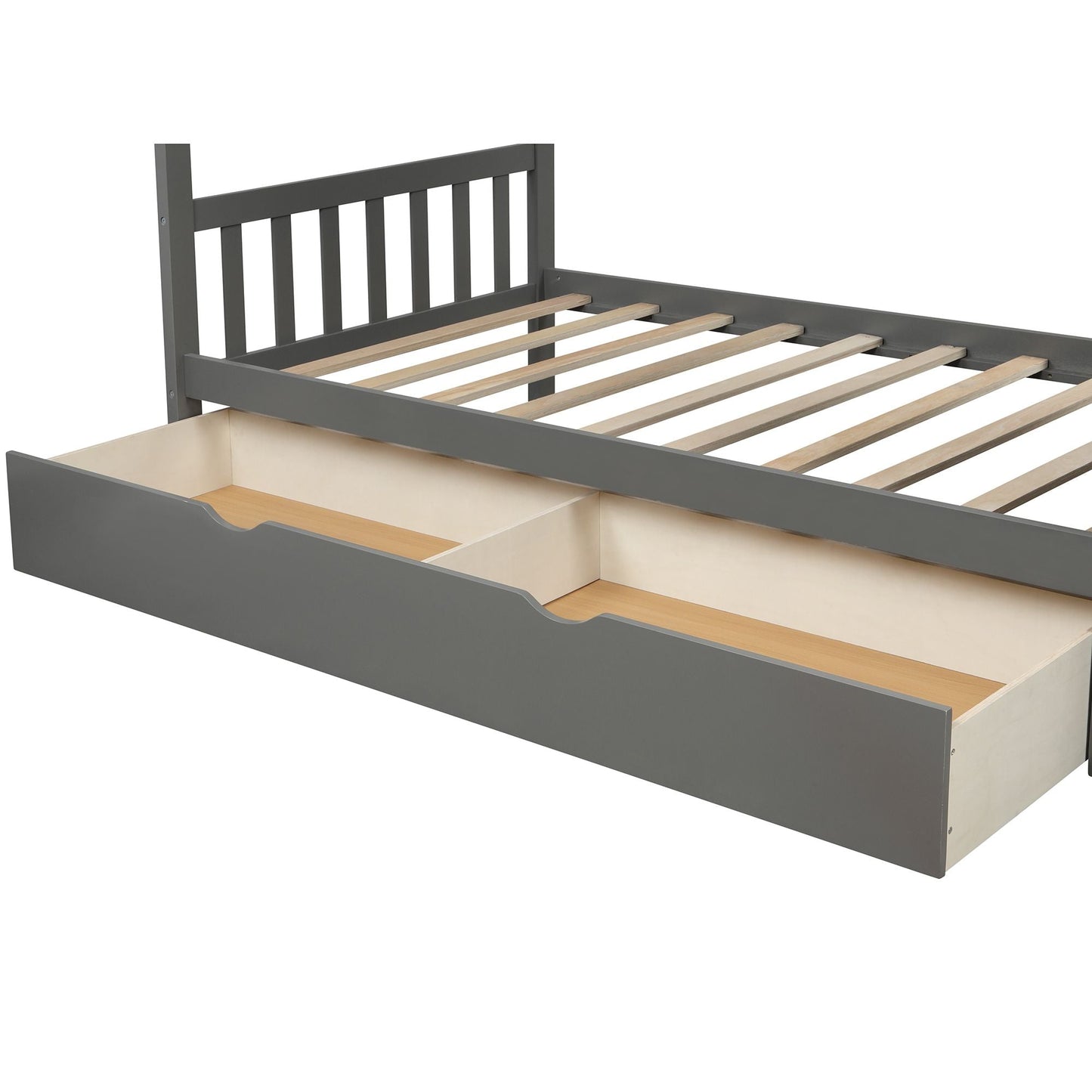 Convertible Twin Over Full/Twin Wood Bunk Bed with Storage Shelves and Drawers, Gray | Just Better Bunk Beds