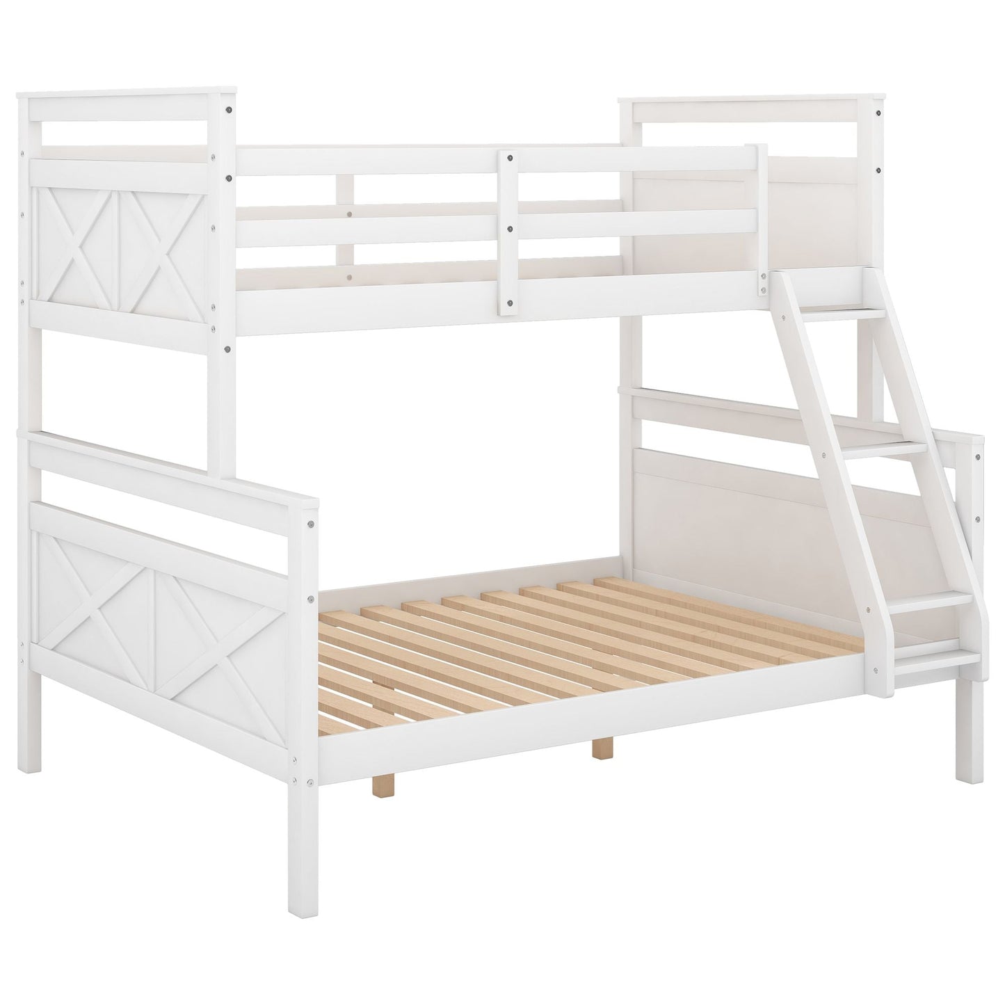 Kids Bedroom Twin Over Full Wood Bunk Bed with Ladder and Safety Guardrail, Gray | Just Better Bunk Beds