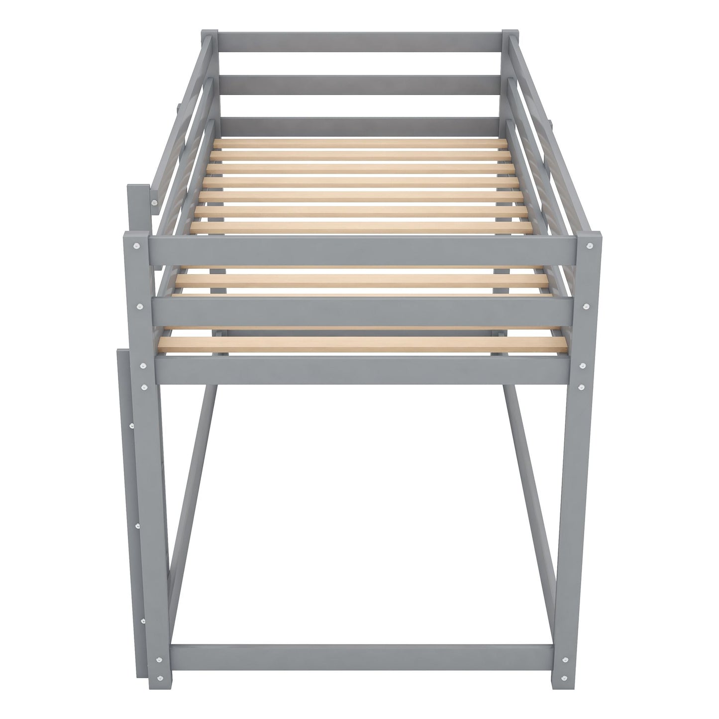 Low Profile Twin Over Twin Wood Floor Bunk Bed, White with Ladder | Just Better Bunk Beds