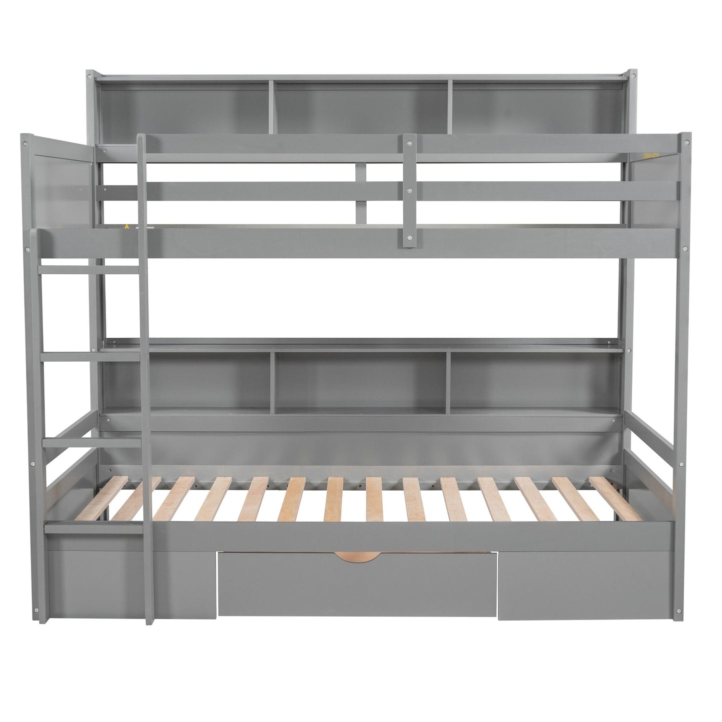 Organized Twin Wood Bunk Bed with Built-In Shelves and Storage Drawer, White | Just Better Bunk Beds