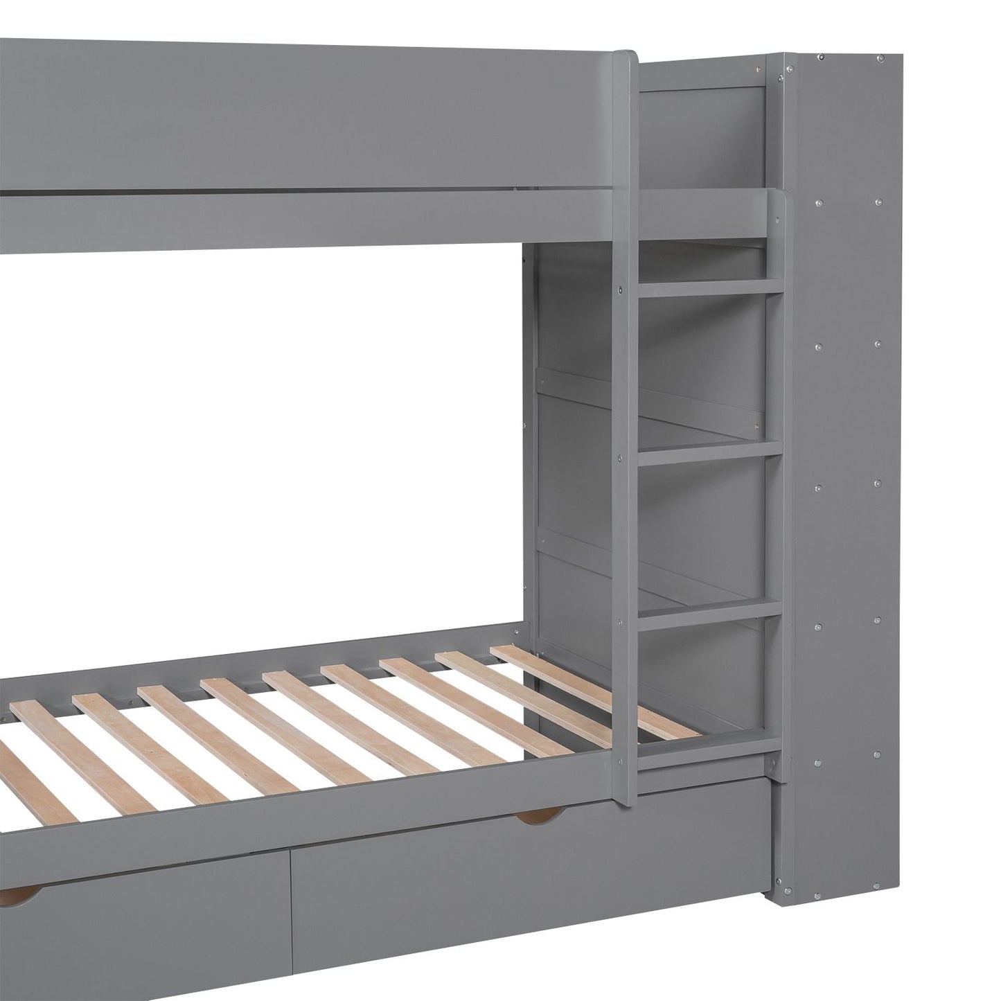Twin over Twin Bunk Bed With 2 Drawers and Multi-layer Cabinet,  Gray