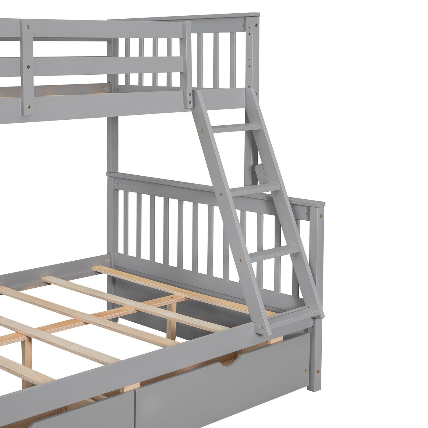 Heavy-Duty Twin Over Full Wood Bunk Bed with Ladders and Two Storage Drawers, White | Just Better Bunk Beds