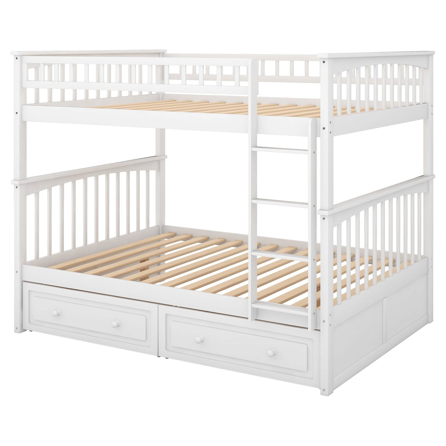 Convertible Full Over Full Wood Bunk Bed with Drawers, White | Just Better Bunk Beds