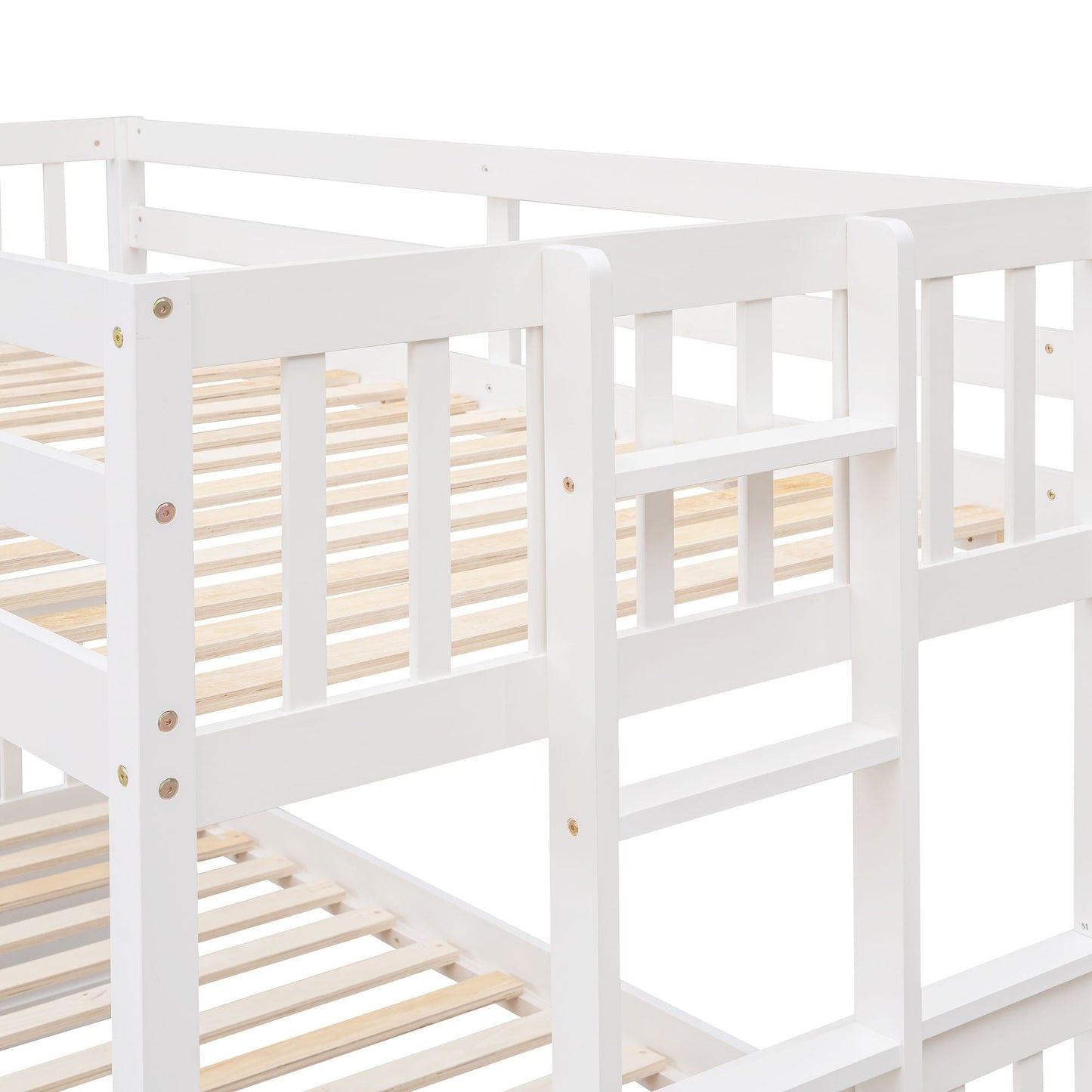 Separable Twin Over Full Wood Bunk Bed with Twin Trundle and Drawers, White | Just Better Bunk Beds